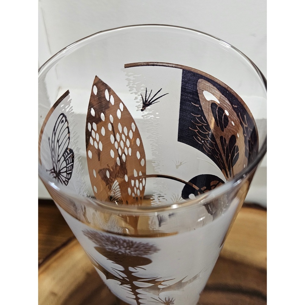 VTG MCM 22 KT Gold Butterfly Thistle Frosted Fred Press Champagne Set of 2 - Picture 5 of 8
